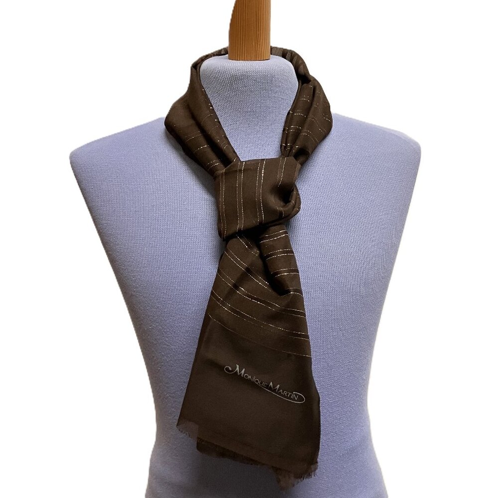 Monique Martin Sheer Scarf Brown with Gold Vintage Head Neck Hair Accessory